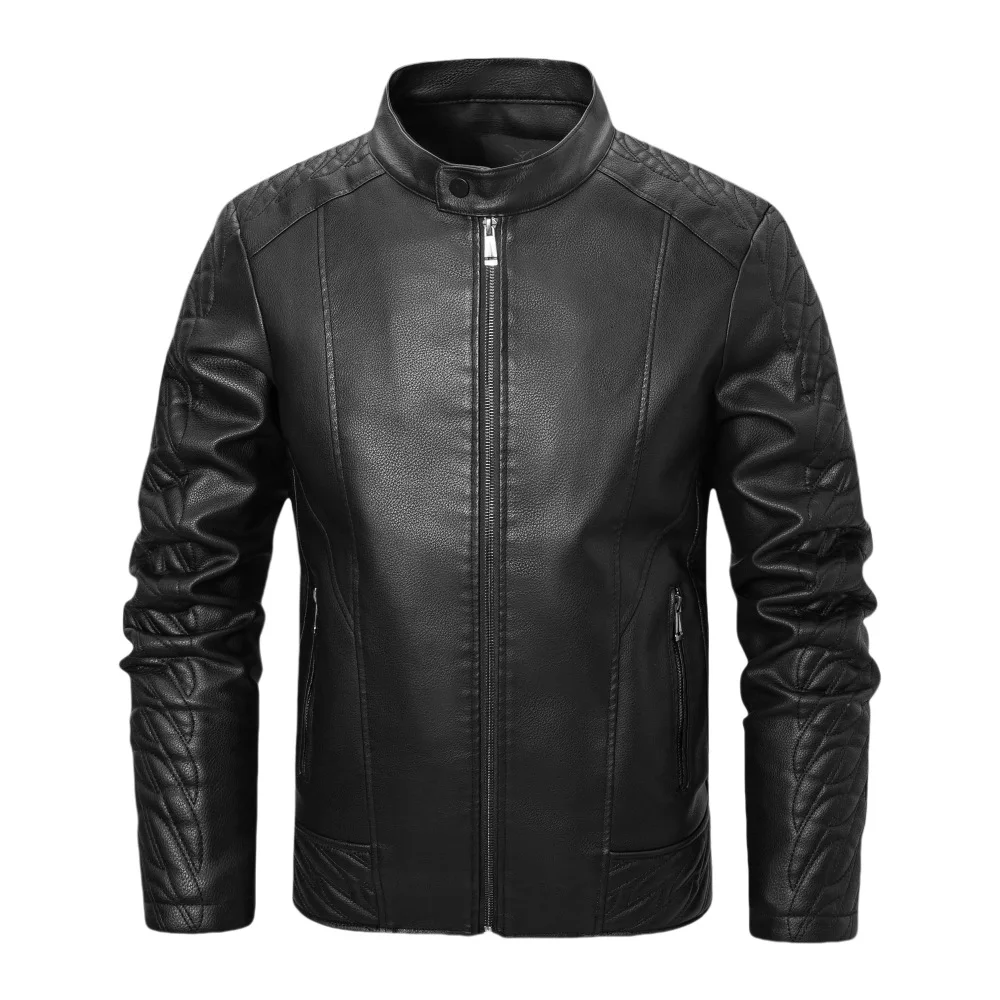 

Spring Autumn Leather Jacket Men Stand Collar Slim Pu Leather Jacket Fashion Motorcycle Causal Coat Mens Moto Biker Leather Coat