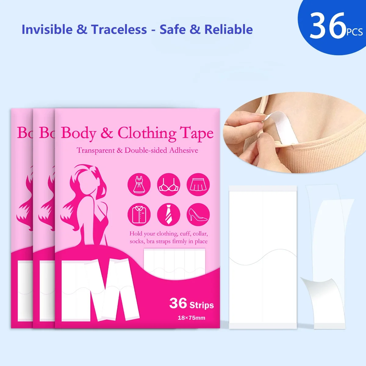 

Transparent Double-sided Adhesive Body Clothing Tape Collar Fixed Invisible Anti Glare Shoulder Strap V-neck Lingerie Tape Hold