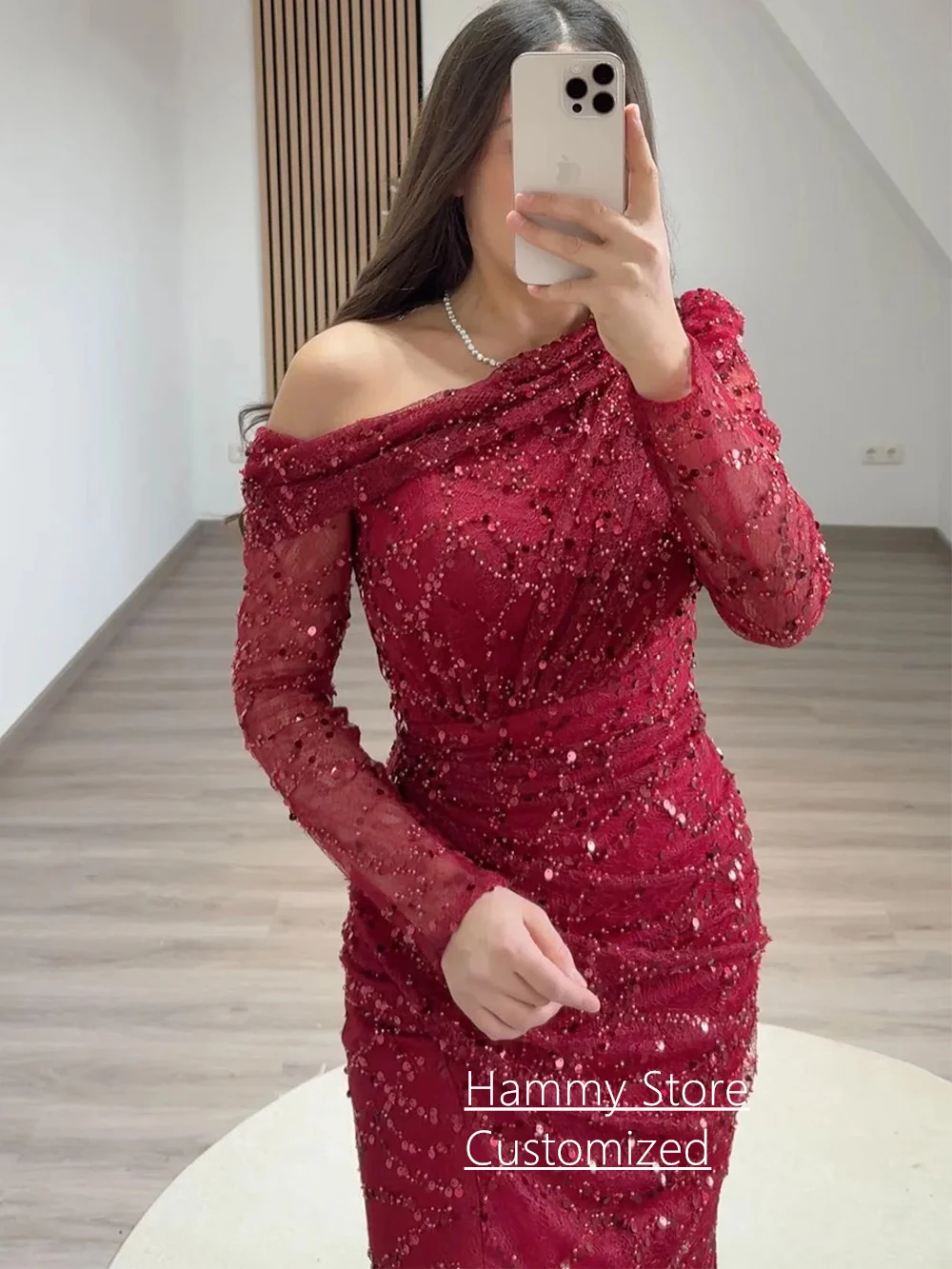 Sexy Mermaid Evening Dress Customized One Shoulder Long Sleeve Sequined Trumpet Prom Gown Split Dancing Party Dresses image 3