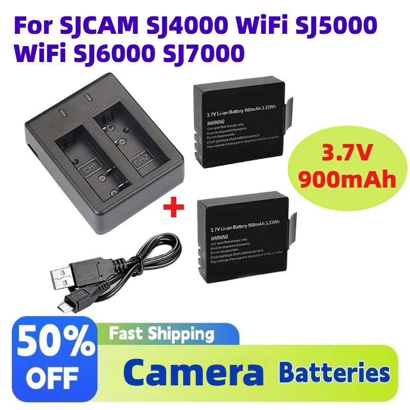 3.7V 900mAh Li-ion Rechargable Battery For SJCAM SJ4000 WiFi SJ5000 WiFi SJ6000 SJ7000 Camera Replaceable Batteries