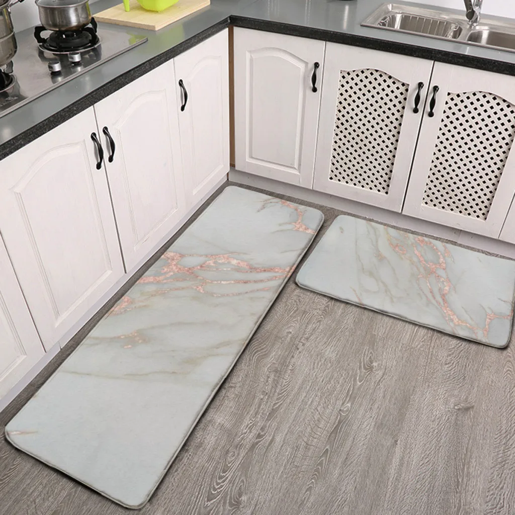 

2Pc Kitchen metallic-blush-pink-gold Print Floor Mat Living Room Tableware Decor Carpet Home Doormat Balcony Door Anti Slip Rug