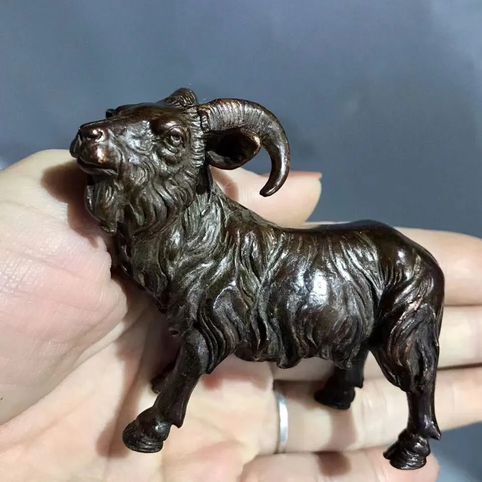 

Chinese Old Brass Copper Statue Hand Carved goat,Antique ornaments interior Home Office Decoration Fengshui sculpture statue