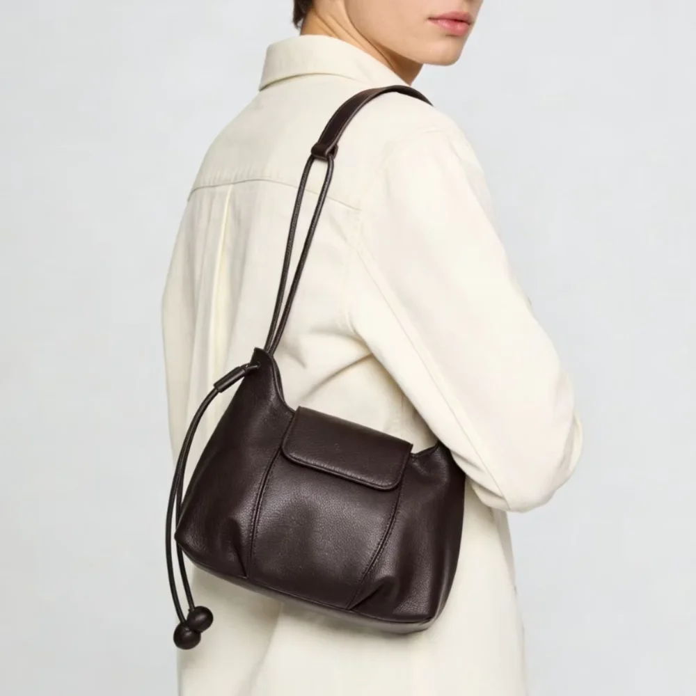 Genuine Leather Vintage Pumpkin Bag 2026 New European American Style Shoulder Bag Soft Leather Crossbody Bag for Women
