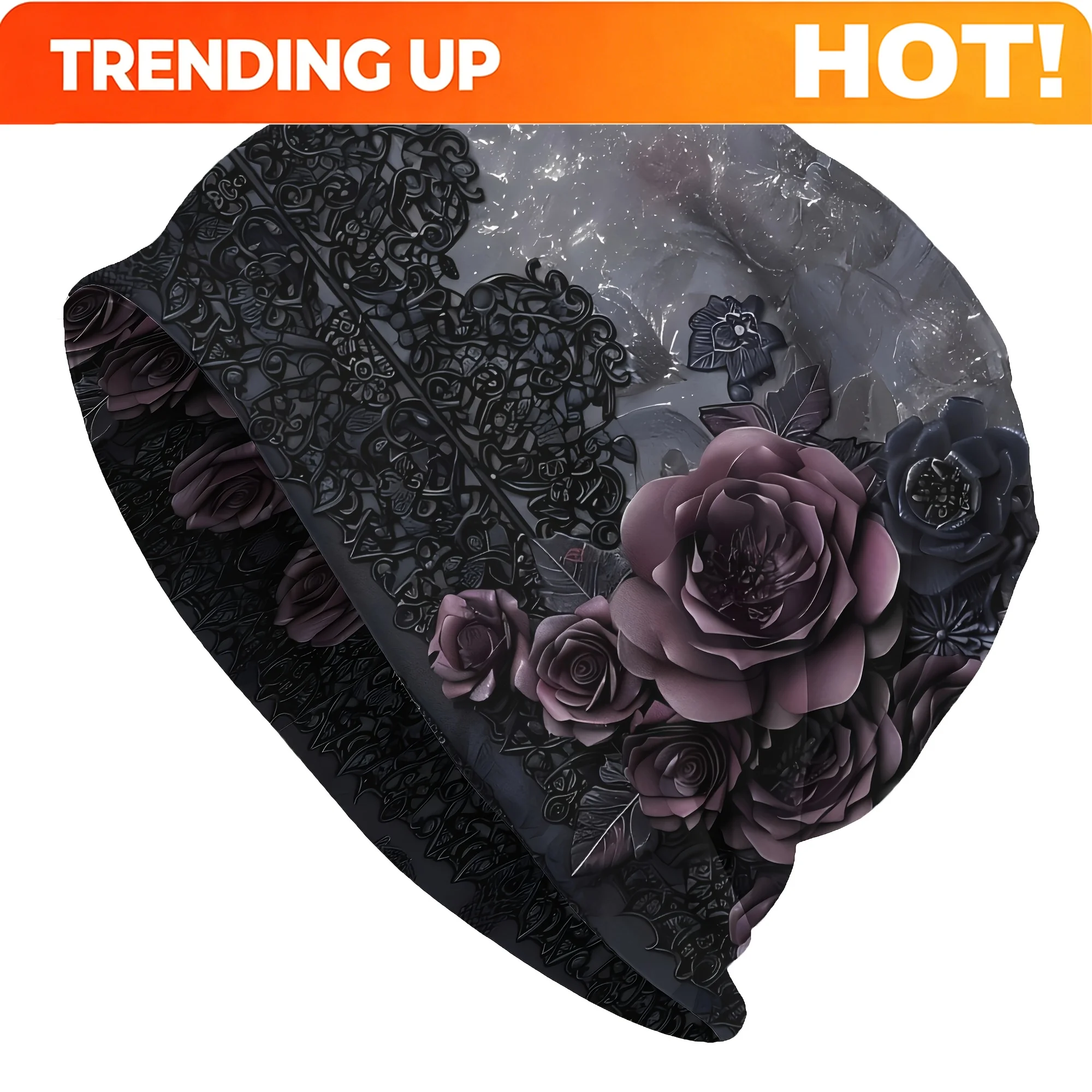Customization Men' & Women' Dark Rose Print Slouch Beanie Hat - Elastic Suitable For Valentine' Day, Weather With Rose Lace, Han