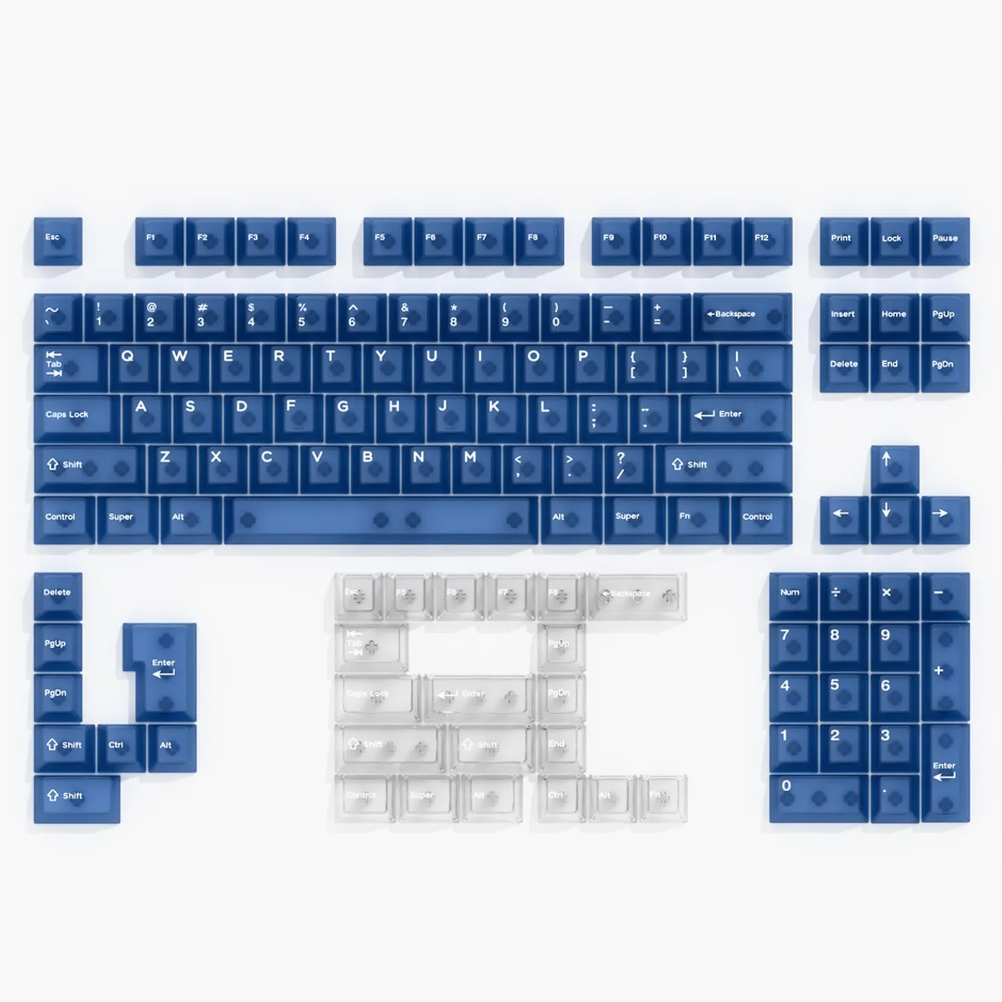 

Klein Blue Transparent PC Keycaps Cherry profile Shine Through Keycap Sets With Numberpad Key Cap for MX Mechanical Keyboard