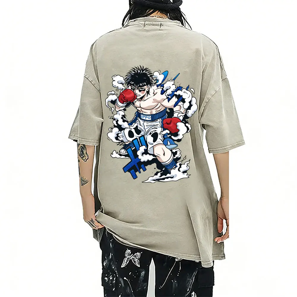 

Washed Vintage Anime Hajime No Ippo T-shirt Takamura Hawk KGB T Shirts Kamogawa Boxing Gym T-shirts Men Fashion Oversized Tshirt