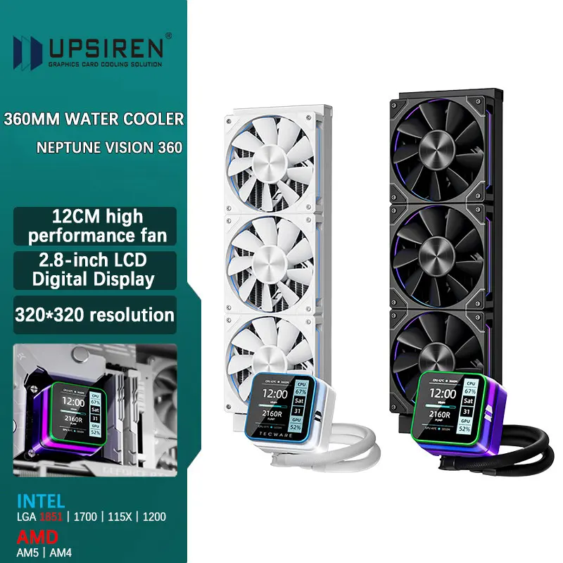 UPSIREN Neptune Vision 360 360MM All-in-one Water Cooling 2.8-inch LCD Digital Display support LGA1851/1700/115X AMD AM5/AM4