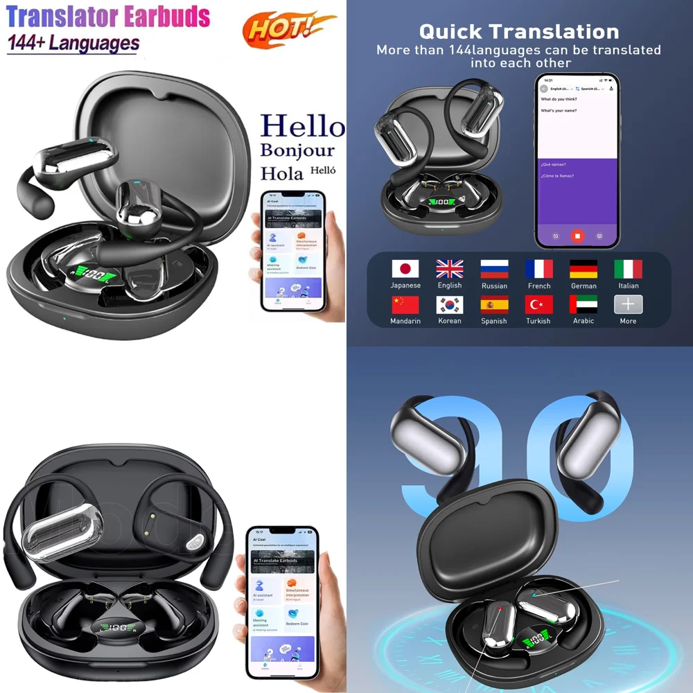 

Language Translator Earphone Wireless OWS Earbuds with 144 Online Languages Clear Calls Real Time Headphone with LED Display