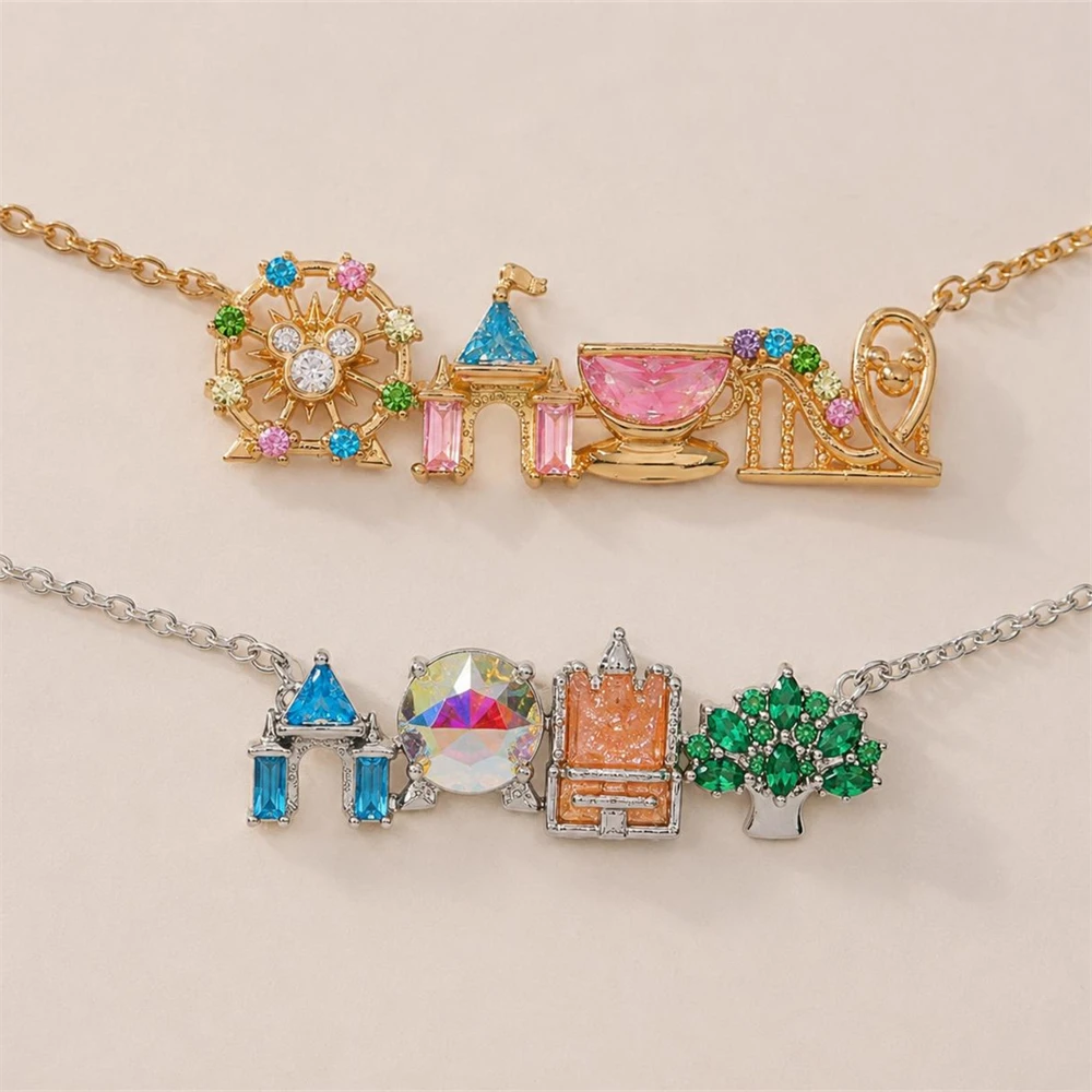 Amusement Park Necklace Fairytale Princess Jewelry Daughter Birthday Gift Zircon Castle Necklaces Girlfriend Rose Gold Choker