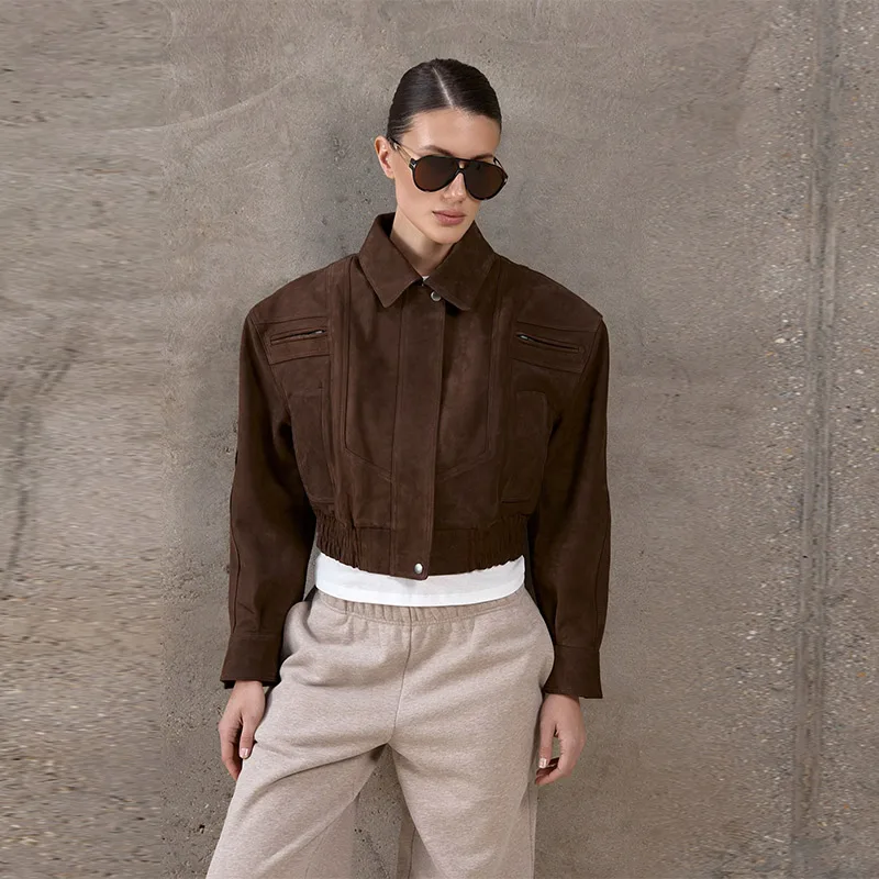 

Retro Fashion Jacket Casual Trendy Cool Solid Color Autumn Winter Collar Zipper Short Coat Women Street Versatile Classic Style