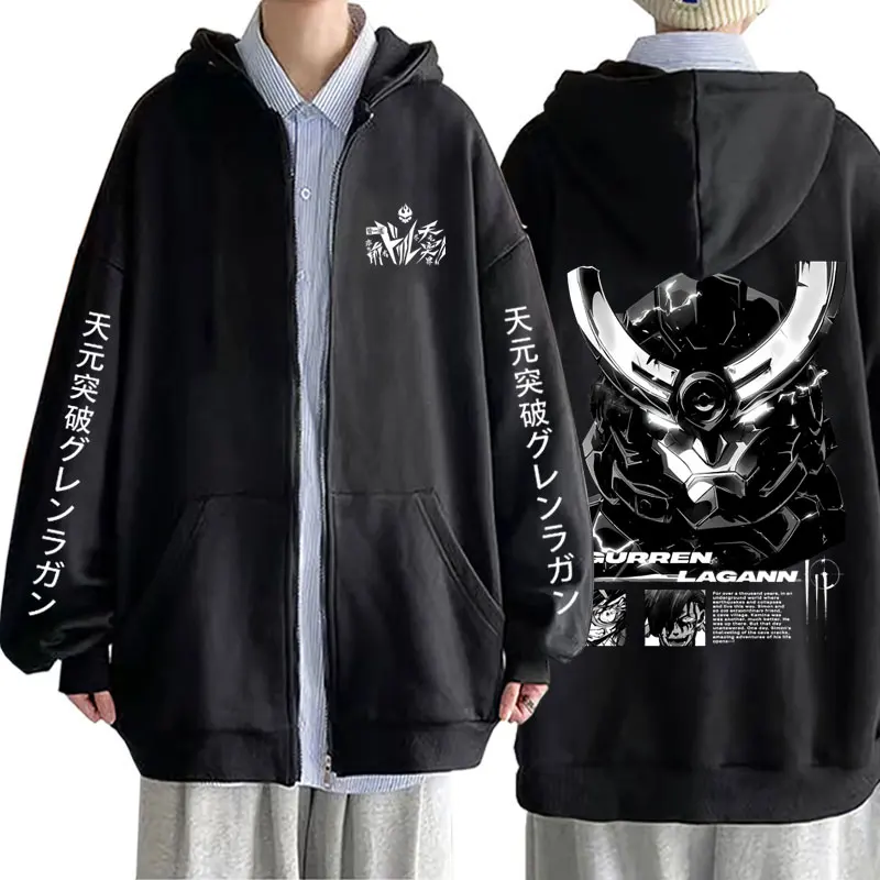 Sudadera con Capucha y Cierre de Cremallera con Estampado de Anime Tengen Toppa Gurren Lagann Kamina Simon para Hombres y Mujeres, Estilo Manga Casual, Talla Grande