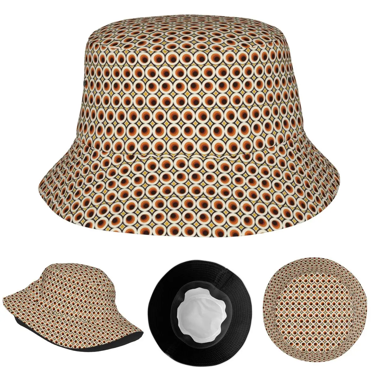 1970s البرتقال منتصف القرن الحديثة دائرة 1 قبعة بحافة بنما للأطفال بوب صياد القبعات لصيف قبعات الصيد رجل امرأة