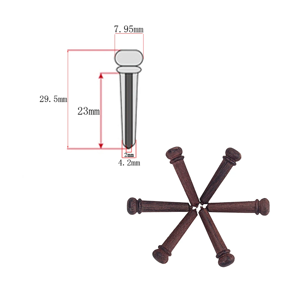 

6 Pcs Rose Wood String Nails Folk Guitar Bridge Pins for Acoustic Rosewood Pinsettes Bamboo Replacement Dot