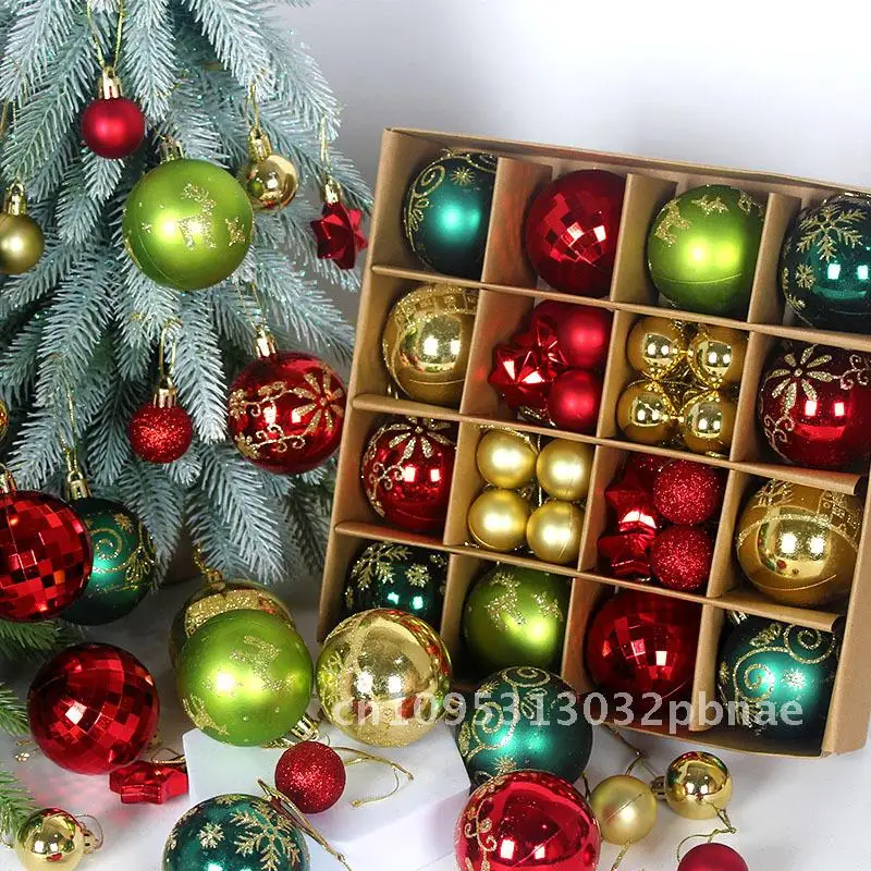 

Новый рождественский шар, 44 шт., окрашенная нестандартная бумажная коробка, набор 3-6 см, рождественское украшение, гальванический шар, кулон