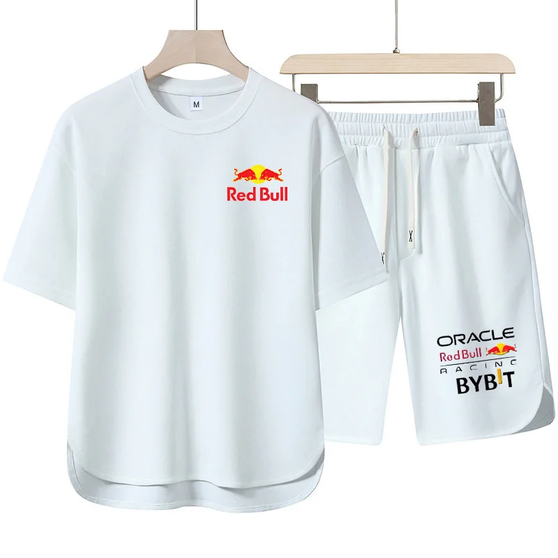 

Новый мужской вафельный летний костюм 2025: корейские повседневные футболки + шорты, костюмы, мужские толстовки, однотонные толстовки, костюм свободного покроя