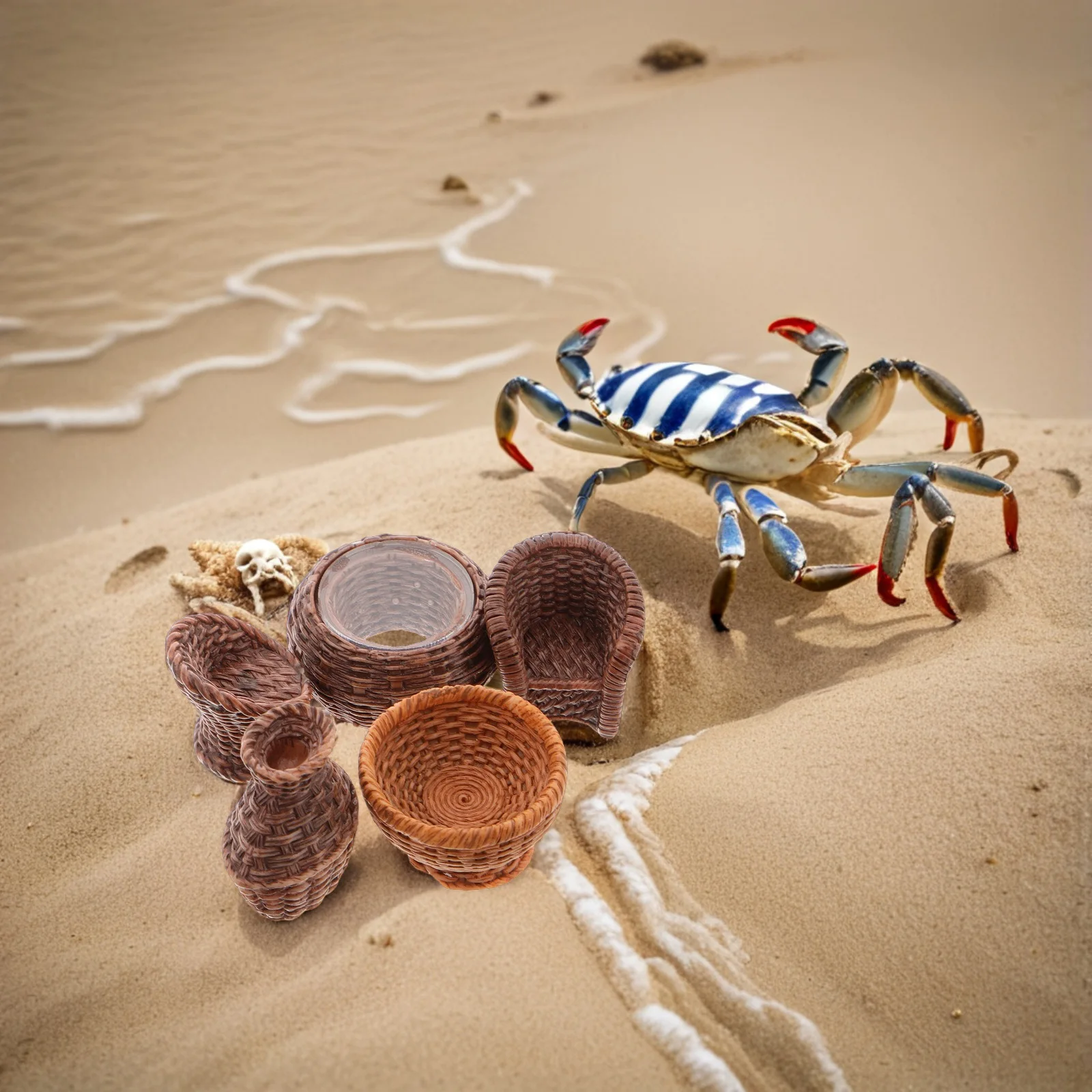 

10Pcs Resin Woven Ornaments Set Rustic Home Decor Craft Furniture Miniature Baskets for Shelf Display Dollhouse Decoration