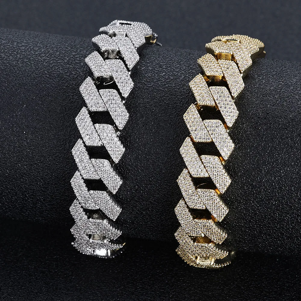 Hip Hop Inlaid With 4 Row Diamond Cuban Link Bracelet Iced Out Brass Exquisite Shining Zircon High End Men's and Women's Jewelry