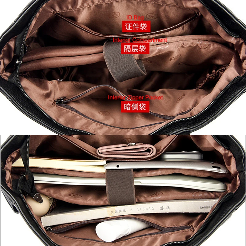 SHELKSBAG Women Large 14'' Laptop Tote Bag Faux Leather Office Briefcase Multi‑pocket Handbag Crossbody Shoulder Bag for Work