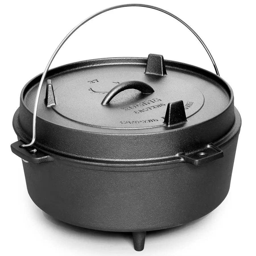 

Чугунная походная жаровня с крышкой-сковородой, глубокая кастрюля для приготовления пищи на костре, барбекю, запекания, для кемпинга, с ножками-опорами, 4.5 л