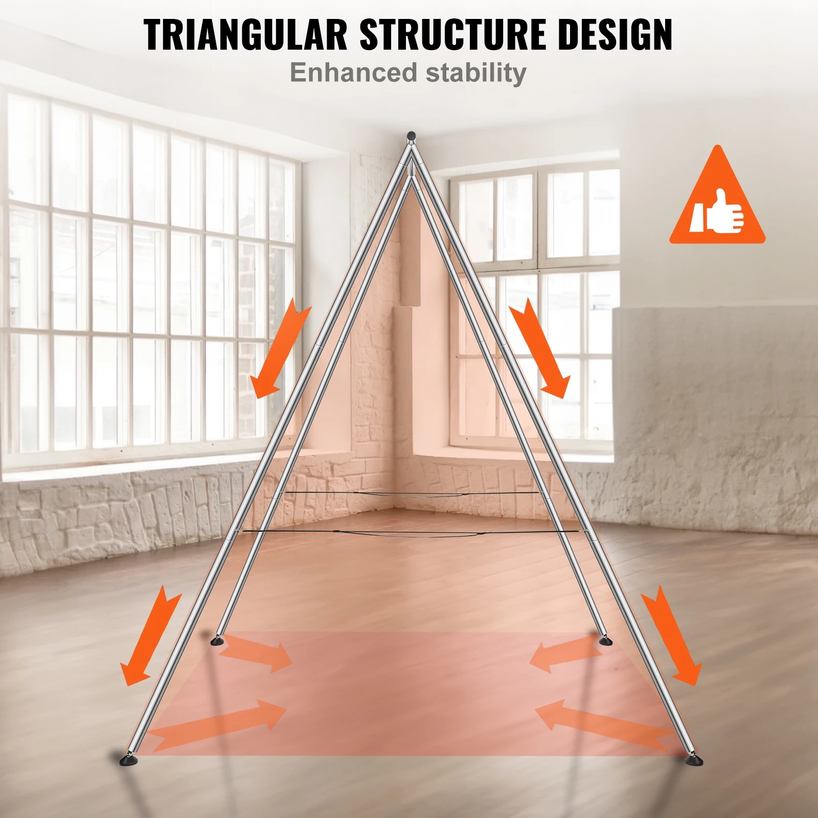 Vevor 9.67 Ft Antenne Yoga Frame Max 551.15 Lbs Belasting Verchroomde Stalen Pijp Inversie Yoga Swing Stand