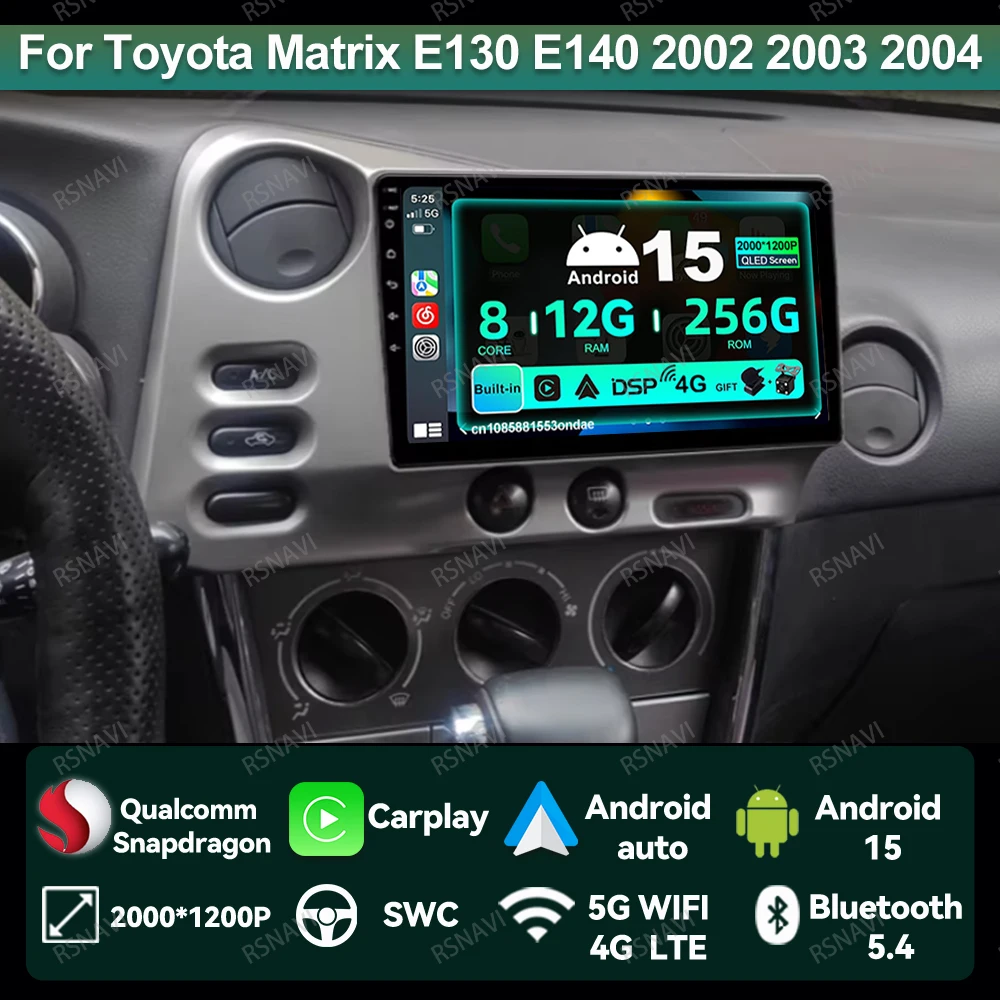 

Автомобильный радиоприемник Android 15 для Toyota Matrix E130 E140 2002-2006 Viedo Player GPS Мультимедиа QLED Навигация BT DVD 5G WIFI DSP AUTO