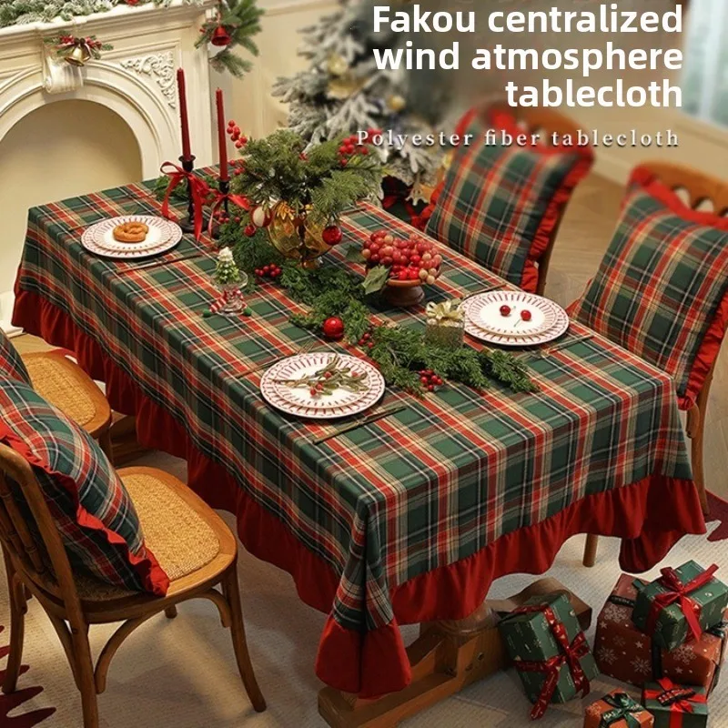 American Color Woven Polyester Cotton Holiday Christmas Decoration Tablecloth Red and Green Checkered Coffee Dining Tablecloth