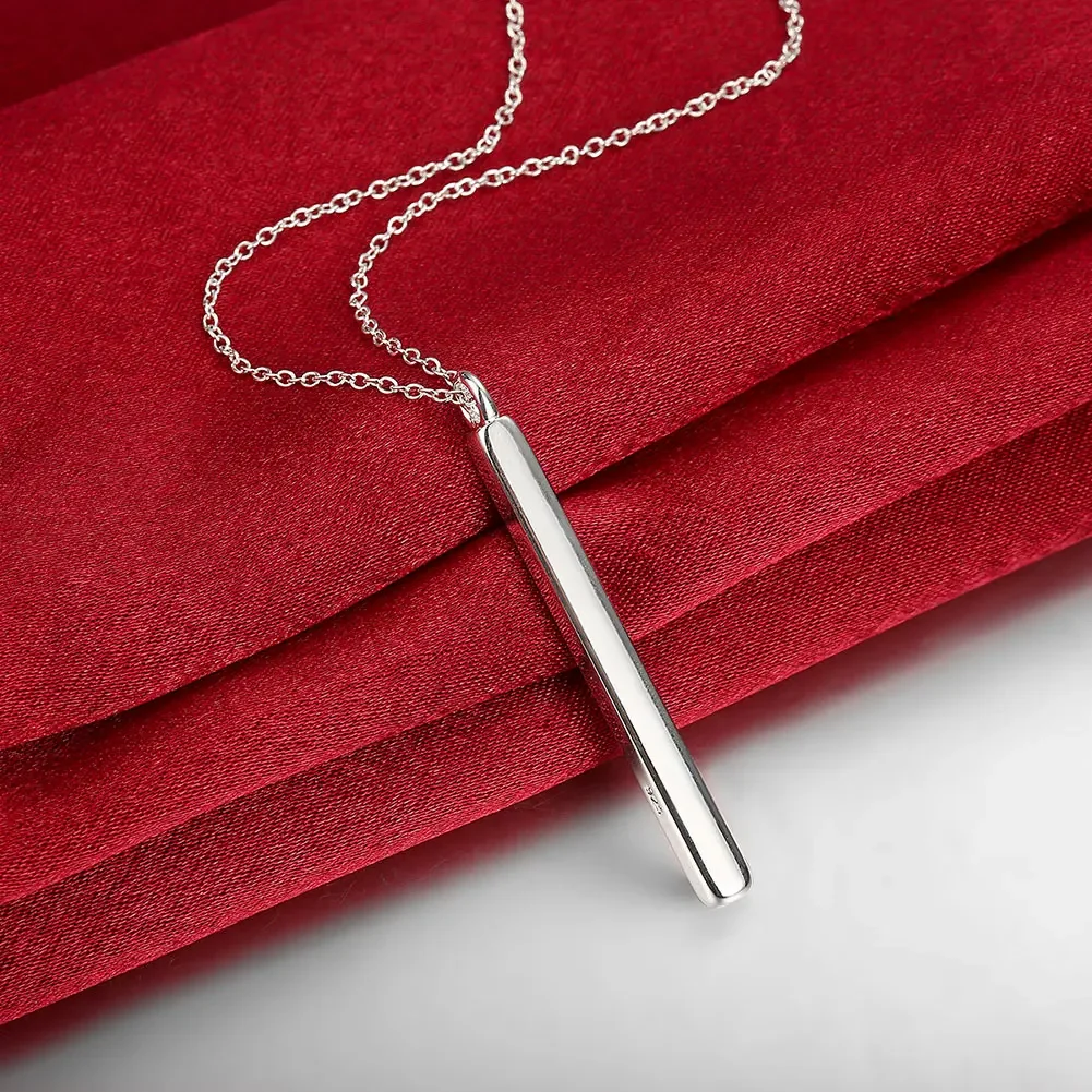 

925 Sterling Silver Necklace for Women Cuboid Geometry Pendant 18 Inches Christmas Gifts High Quality Wedding Jewelry