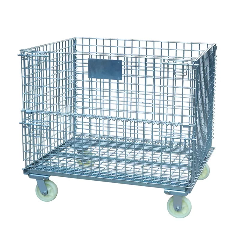 Galvanized Foldable Wire Mesh Container Wheeled Logistics Cage Warehouse Bin For Express Sorting Workshop Material Handling