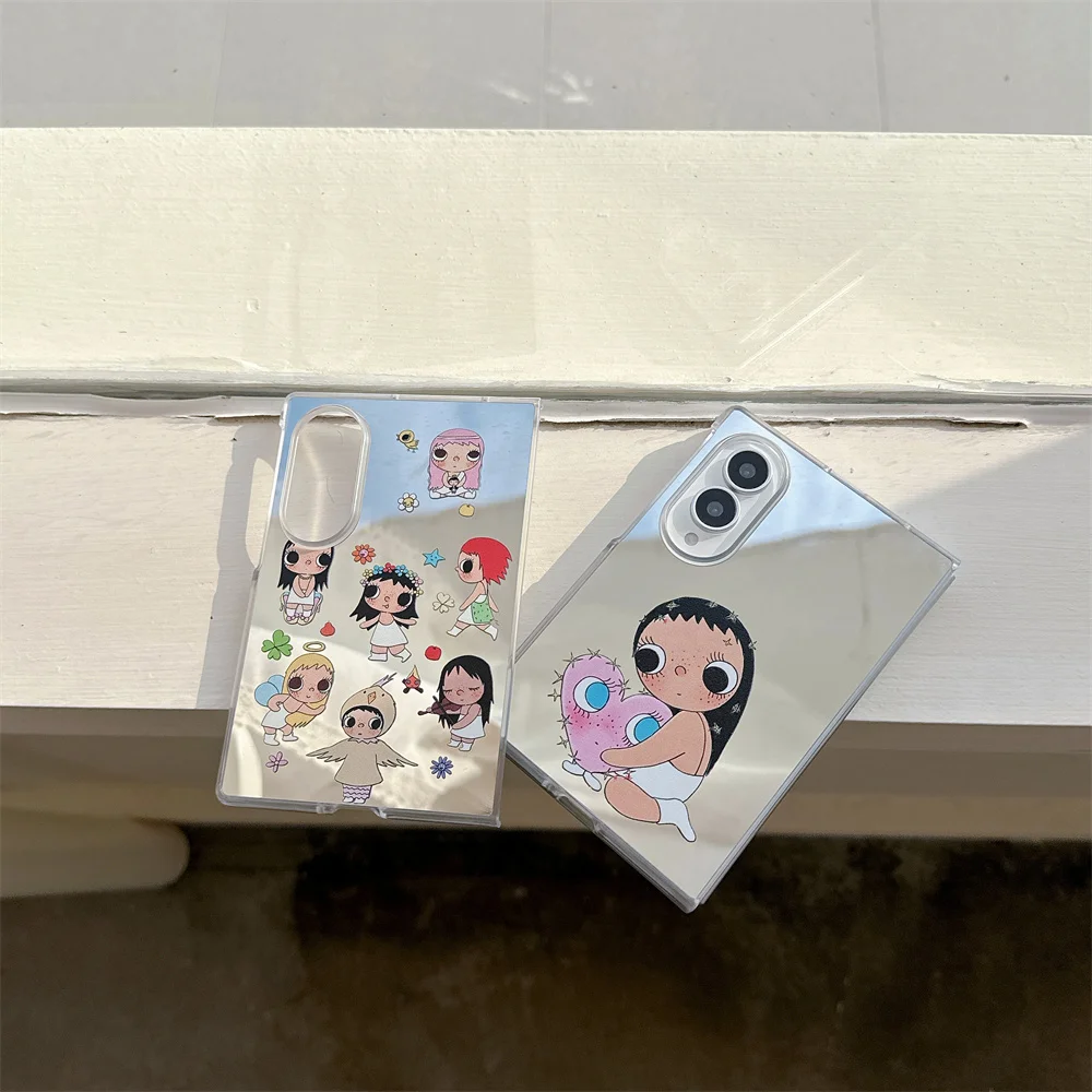 Korea Kawaii mirror concise girl Phone case for Samsung Galaxy Z Fold 8 Cover With Chain fold 8 Shockproof Protective cover