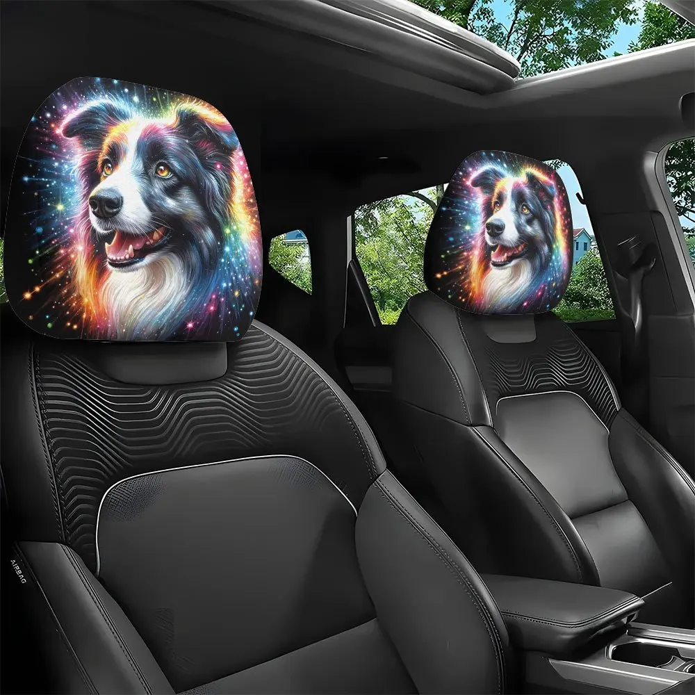 Valentine's Day exclusive gift: Two-piece set of colorful Border Ranch Sheepdog car headrest covers, car interior accessories
