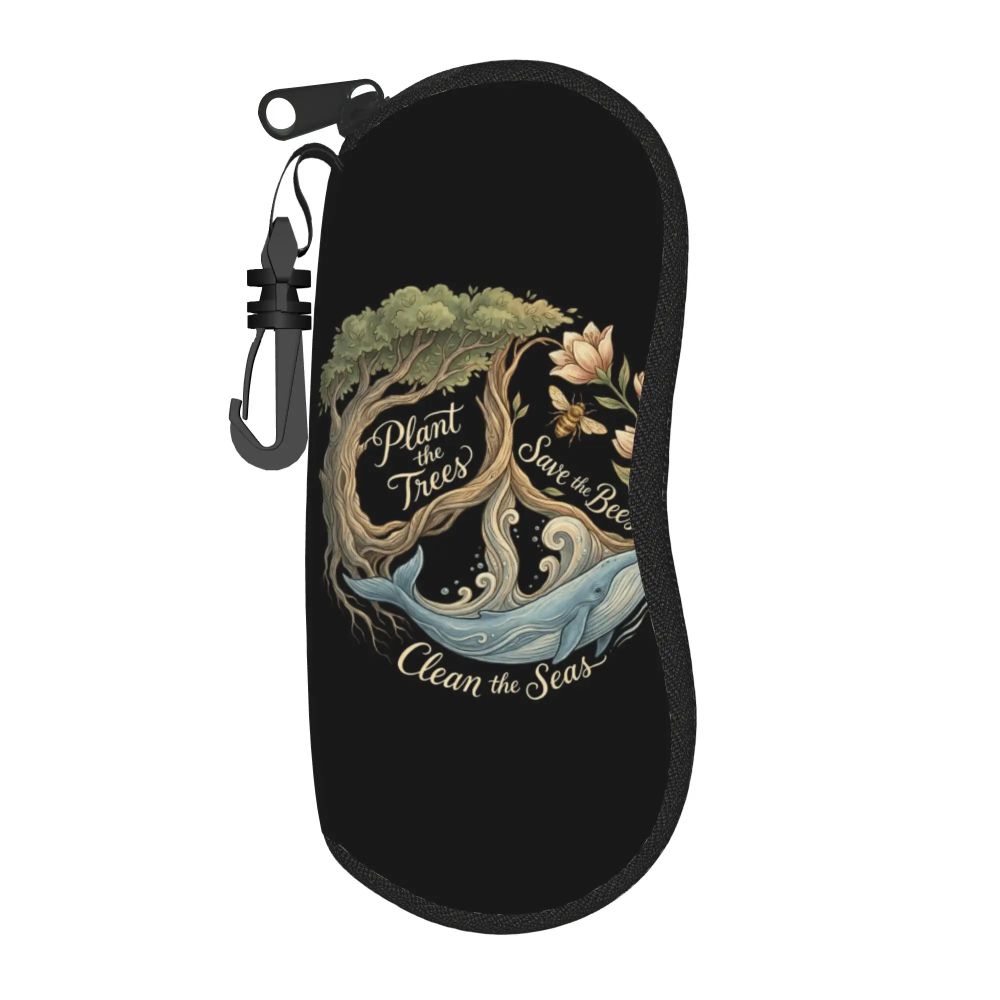 Plant The Trees Save The Bees Peace Sign Earth Day Glasses Case Sunglasses Pouch Retro Portable Eyewear Eyeglass Protector