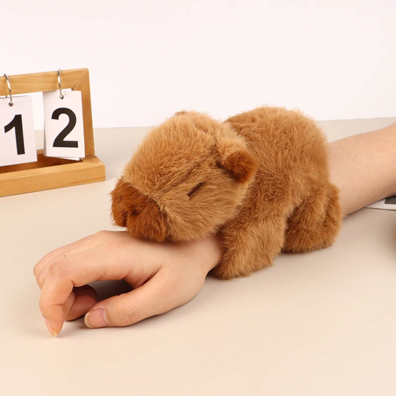 New 1Pc Cute Plush Toy Bracelet Wrist Lying Down Doll Capybara Doll Snap Ring Cute Doll Hand Ring Wristband Kid Funny Toys