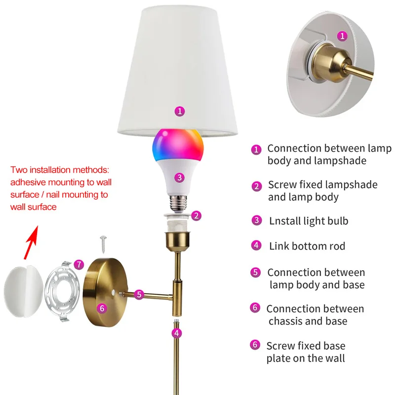 Настенный светильник с зарядкой RGB, лампа с регулируемой яркостью, окружающее освещение для гостиной, спальни, прикроватная тумбочка, прихожая, лестничная клетка, рождественская лампа