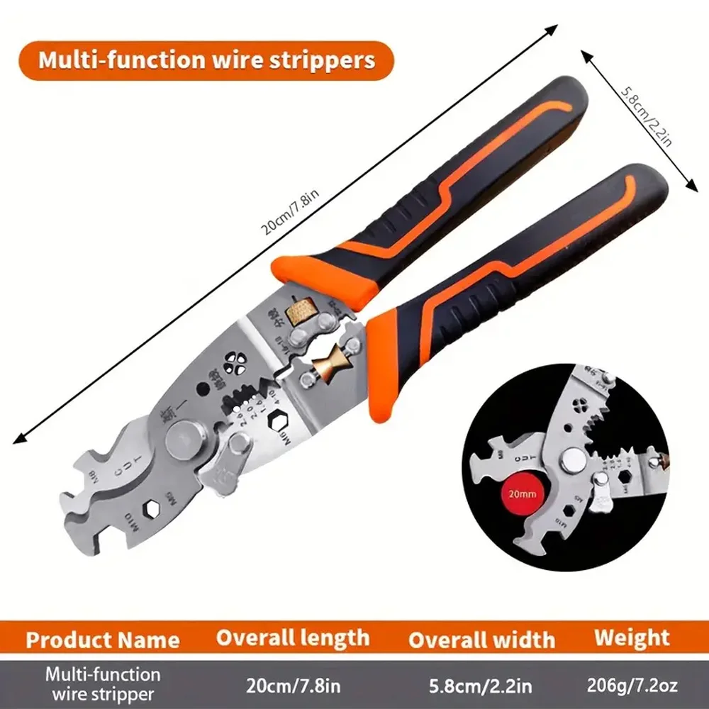8 in 1 케이블 절단 와이어 스트리퍼, 8 인치 가위 스트리핑 플라이어 커터, 다기능 대형 오프닝 절단 가위 도구
