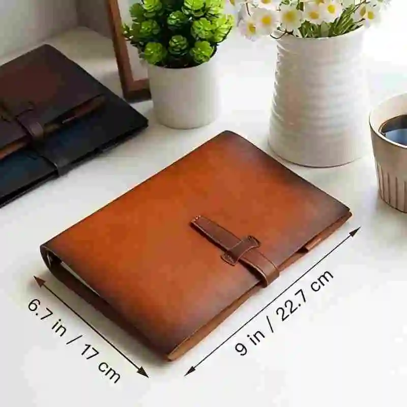 New Refillable A5 PU Leather Binder Notebook with 6-Ring Binder, 80 Pages Lined Paper & Pocket, for Writers Business Work Study