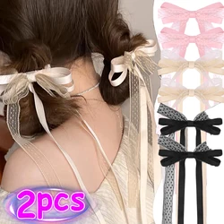 2pcs Korean Lace Bowkont Hair Clip Trend Long Ribbon Hairpins Barrettes Headband for Girls Hair Accessories Wedding Jewelry