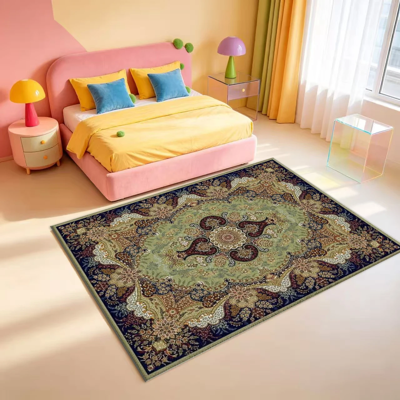 Luxury Persian Oriental Area Rug Exquisite Medallion Floral Pattern Floor Carpet for Living Room Bedroom Home Decor