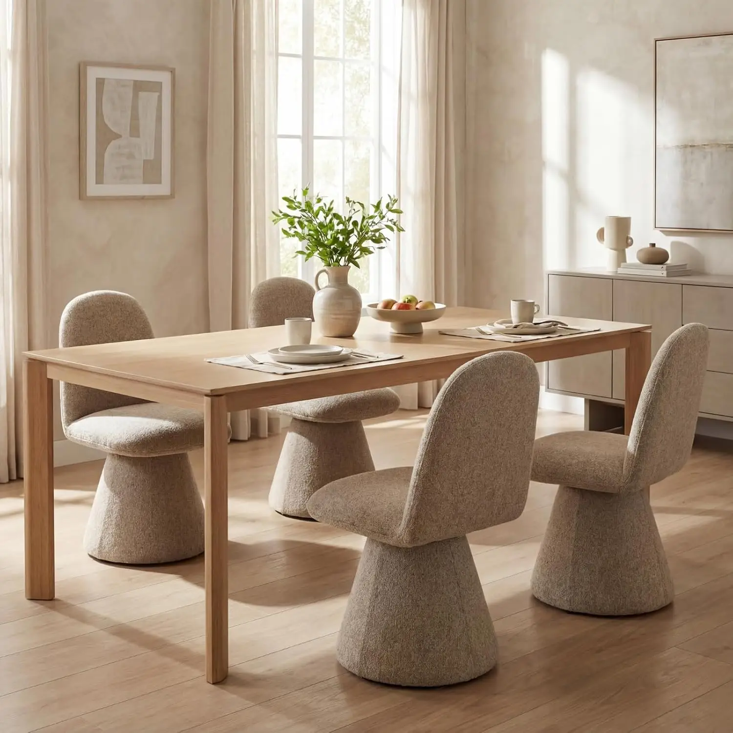 Swivel Dining Chairs Set of 4, Linen High Back Kitchen Chair with Wood Frame, 360 Rotation for Dining & Living Room, Customized