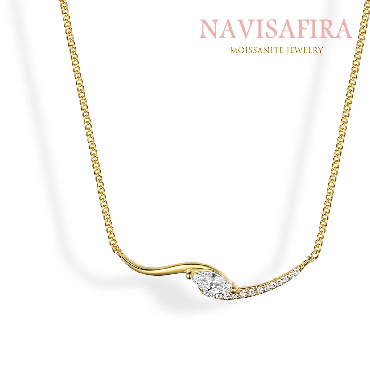 

0.4Ct S925 Gold Moissanite Leaf Necklace, Elegant Minimalist Collarbone Chain for Daily Wear or Gifting