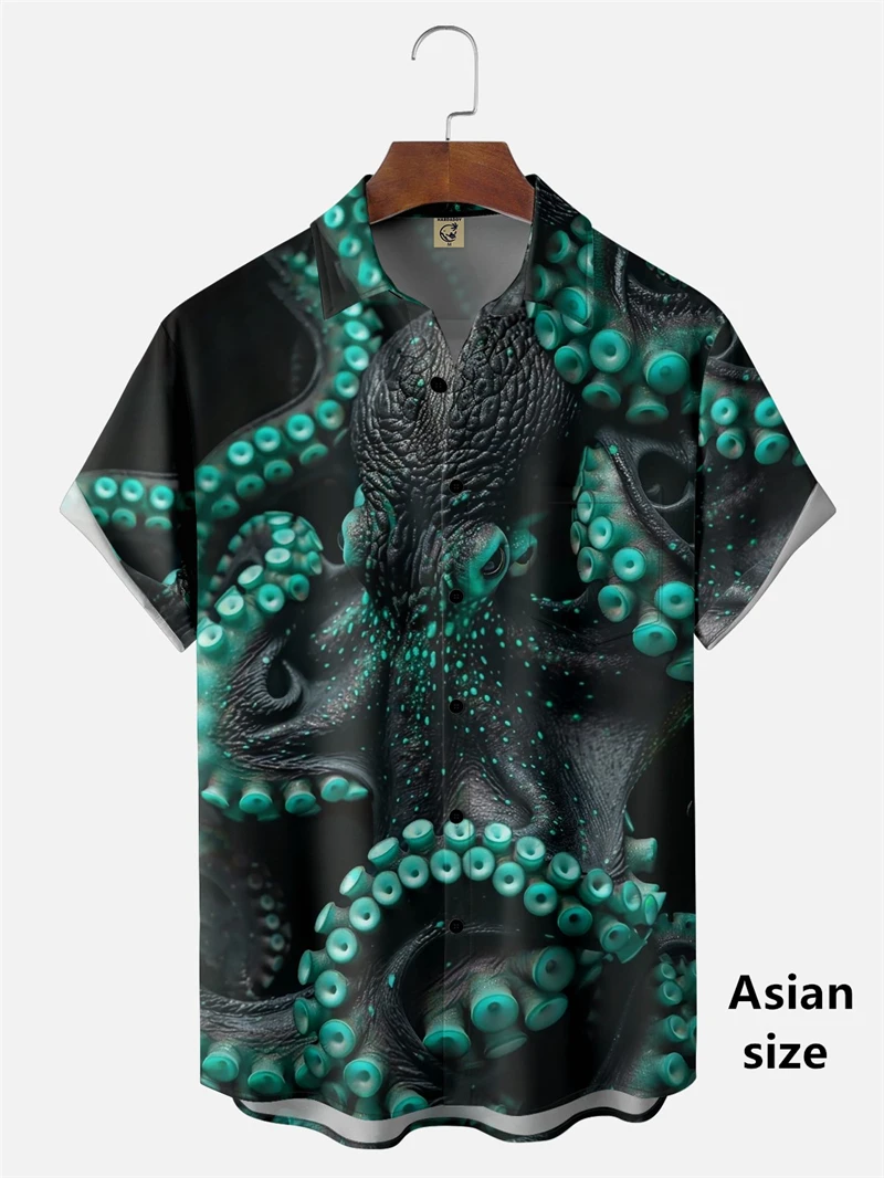 New Hawaiian Men's Marine Animal Tentacle Pattern Shirts Creative Pop 3D Print Short Sleeve Tops Casual Beach Summer Men Shirts