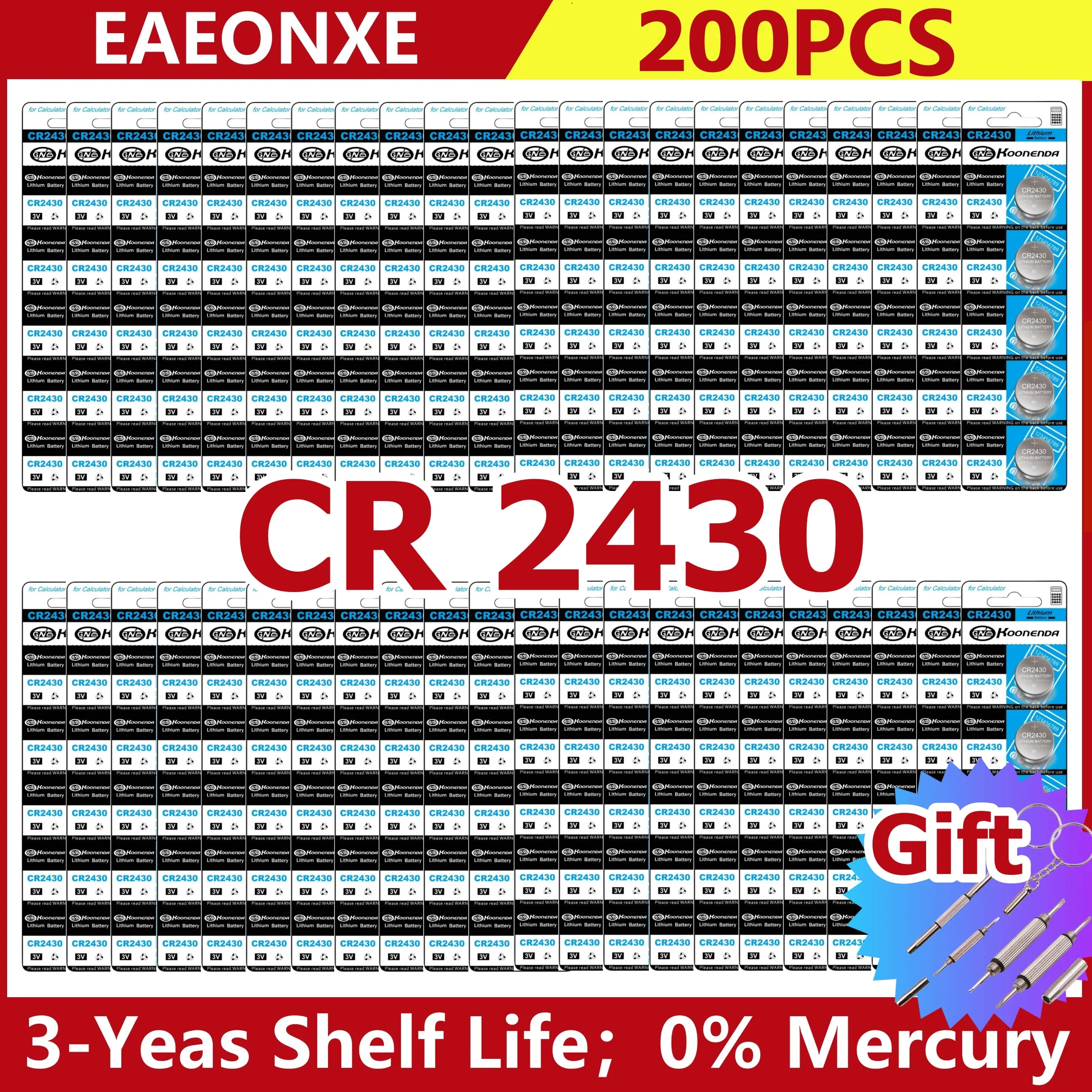 

200pcs CR2430 Lithium Battery CR 2430 DL2430 BR2430 3V Button Coin Batteries for Watch Clock Remote Control