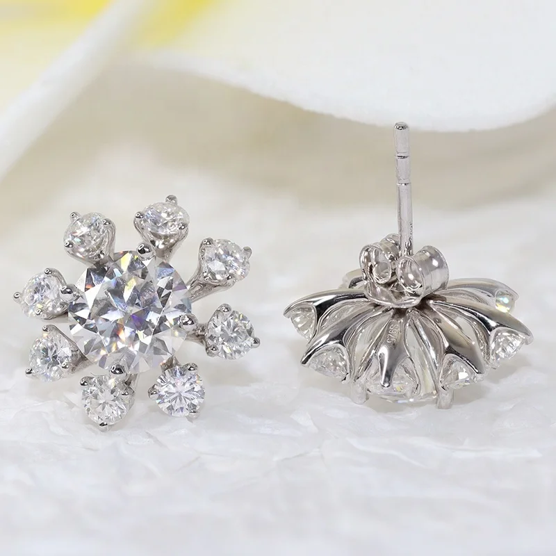 

1.5ct Moissanite Earrings 10K 14K 18K Solid Gold Flower Shape Moissanite Diamond Stud Earrings