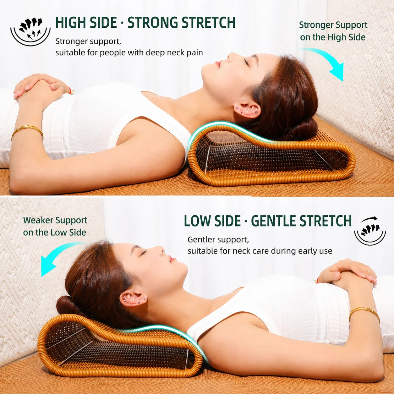 Handwoven Rattan Pillow Breathable Summer Cool Neck Support Pillow PE Woven Hard Pillow Washable Long Rectangular Sleep Aid Pill