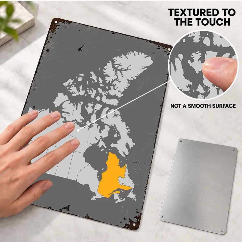 Canada Map With Quebec Highlighted Printed Poster Personalized Aluminum Metal Sign Detailed Illustration Wall Art For Entryway