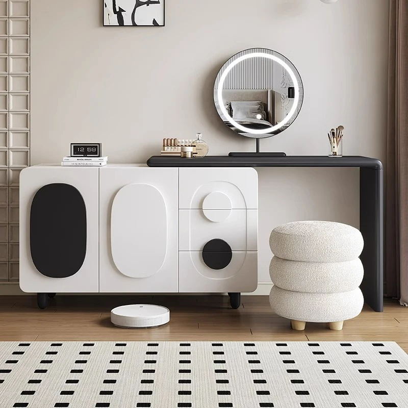 

#For Cream Style Dresser Simple Design Modern Dresser Set High-end Wooden Black and White Dresser with Mirror