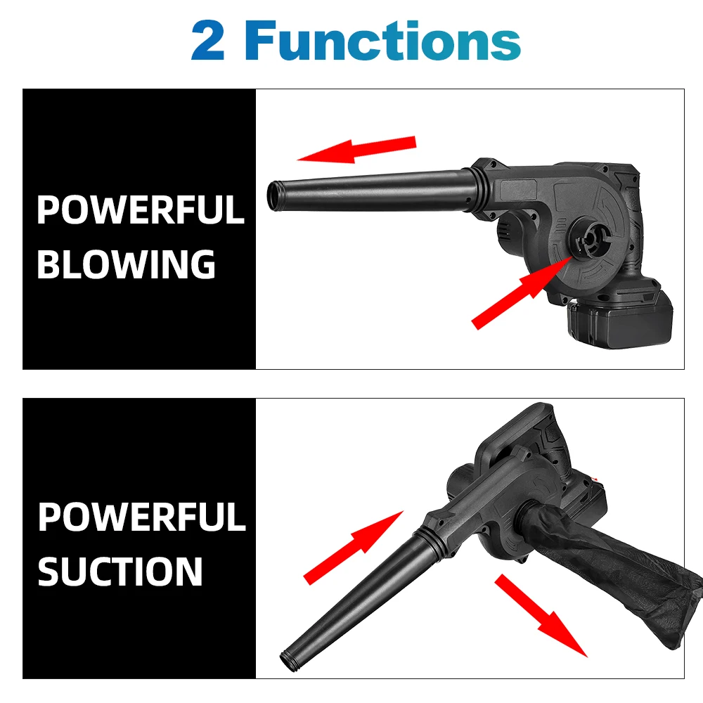 Soplador de aire eléctrico inalámbrico 2 en 1, 1600W, soplador de hojas de succión, colector de polvo de PC, limpiador al vacío para batería Makita de 18V