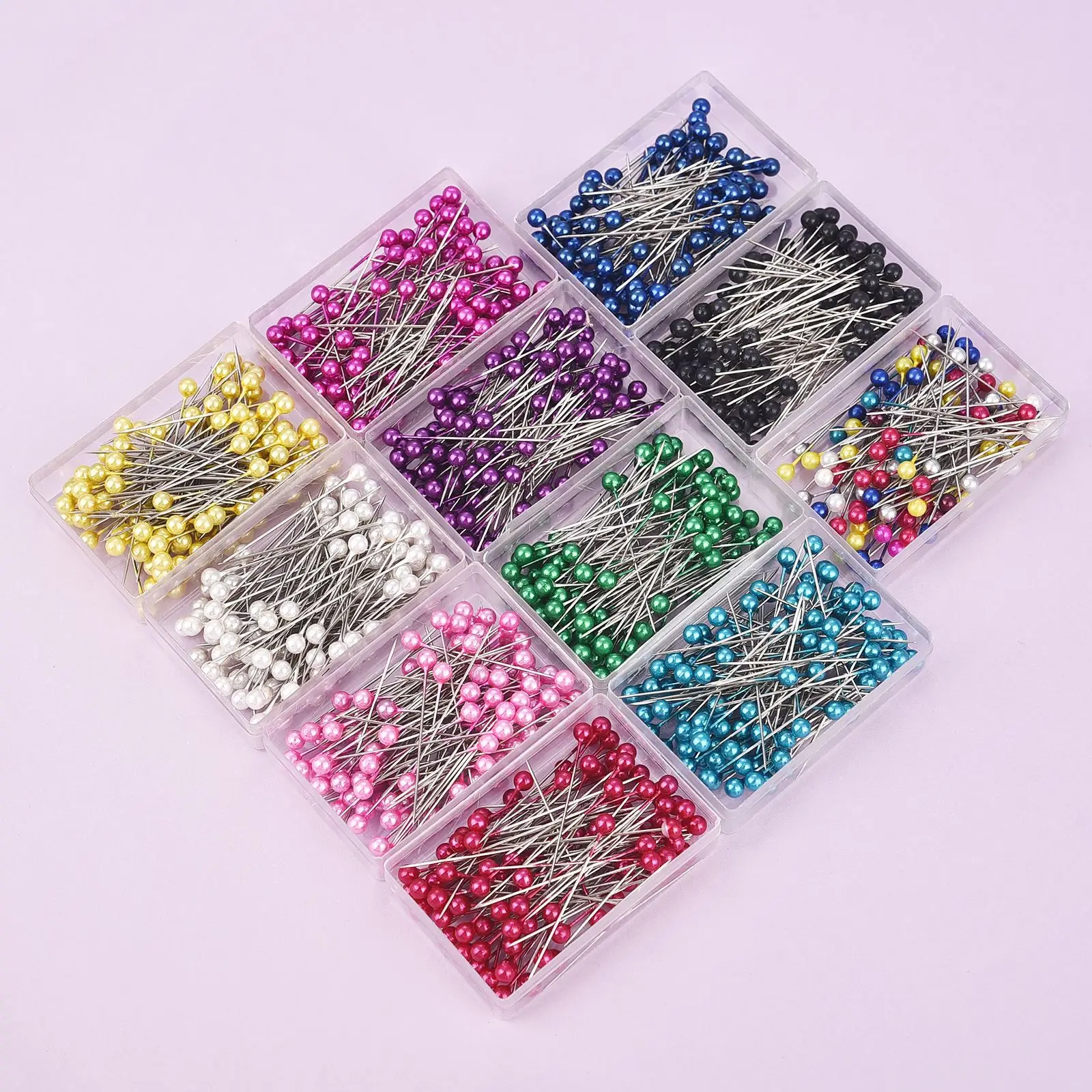 100Pcs/Box 38cm Colorful Round Pearl Head Needles Stitch Straight Push Sewing Pins For Dressmaking DIY Sewing Tools Positioning