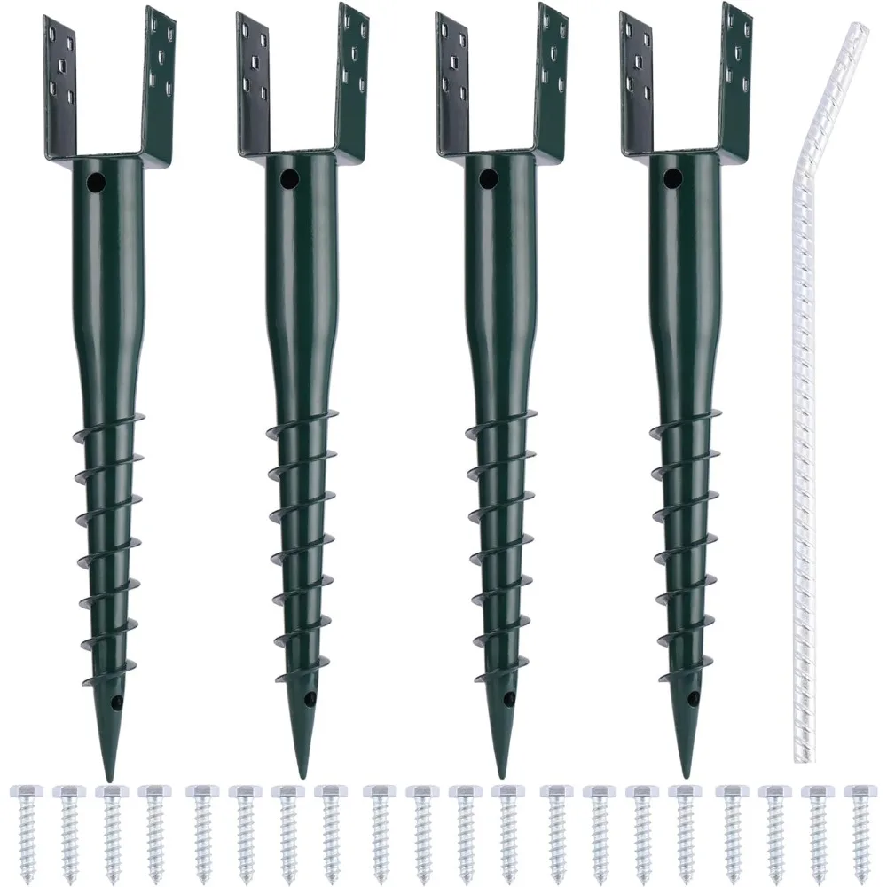 مسمار مرساة أرضي - حصة عمود على شكل حرف U مقاس 27 بوصة لصندوق البريد والسياج، تتضمن مسامير التأخر وتحديد التسليح، يناسب معيارًا #1