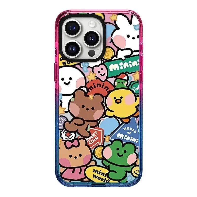 

Cartoon Animals Friends 2.0 Acrylic Colorful Border Phone Case Cover for iPhone 11 12 13 14 15 Pro Max Case