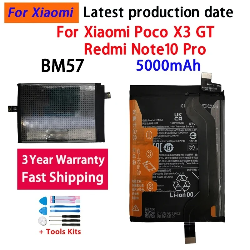 100% NEW 5000mAh Battery BM57 For Xiaomi Poco X3 GT Redmi Note10 Pro High Quality Phone Batteries Bateria Batterij+Tools